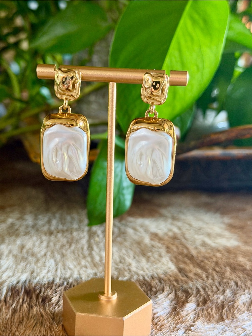 Gold and Pearl-Effect Drop Earrings - Women Jewelry- New/Never Worn